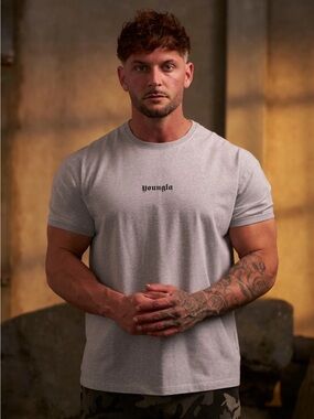 Mens YoungLA 4198 Core Fitted Ringer Tee Logo T-Shirt - Heather Grey Size Large